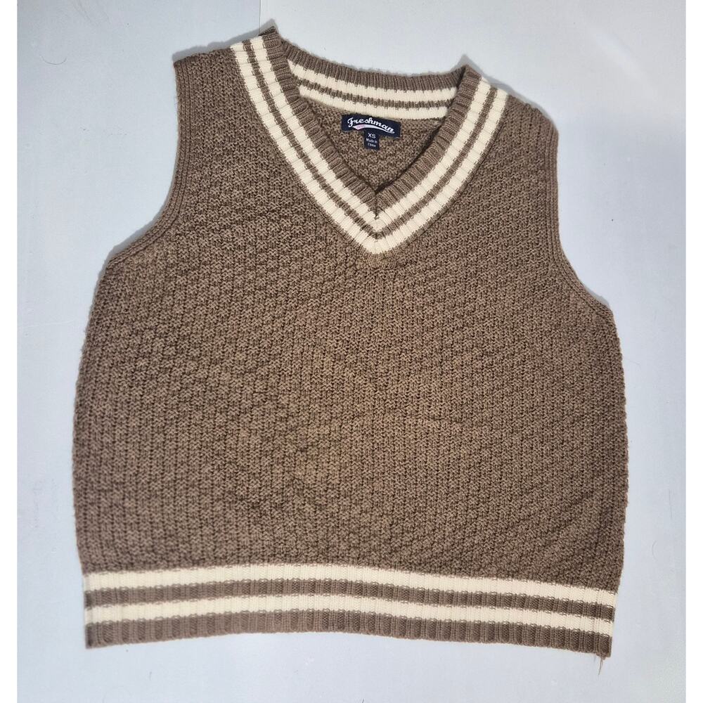 Freshman 1996 Brown Cable Knit Varsity Sweater Vest Dark Academia Retro XS